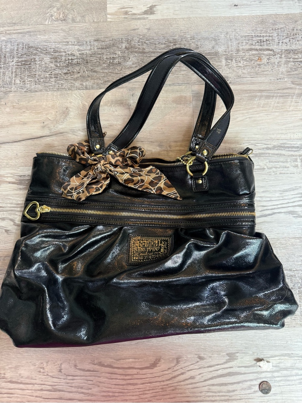 COACH Y2K Poppy Daisy Liquid Gloss Large Shoulder Bag Tote Black